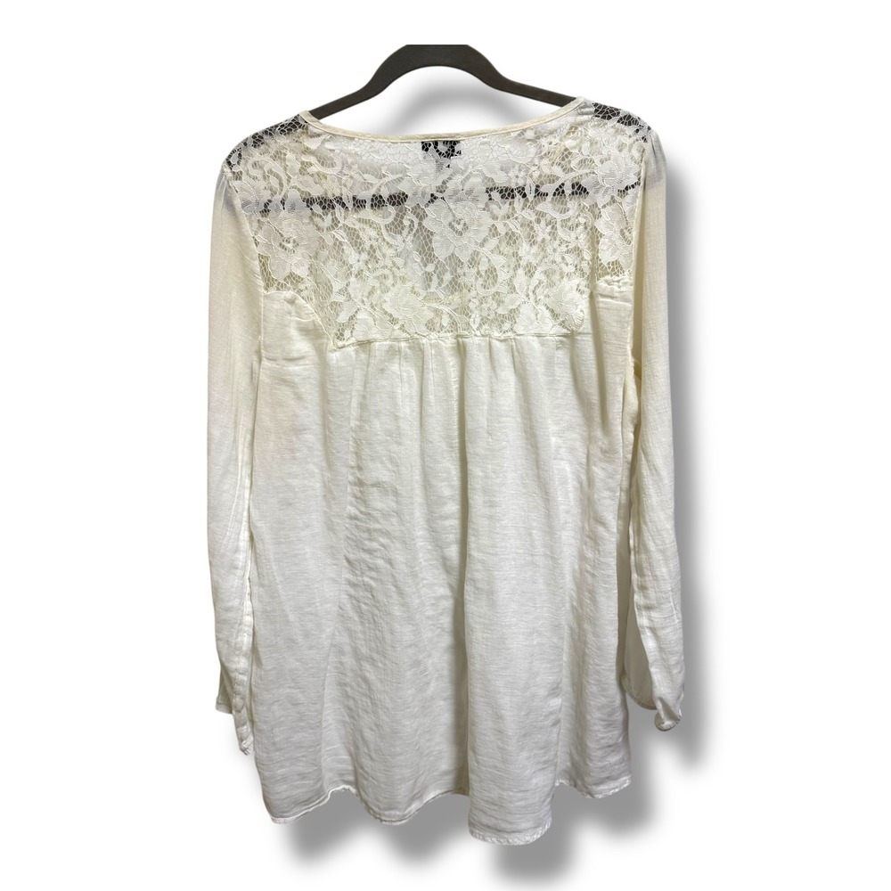 Torrid Womens Ivory Lace Yoke‎ Boho Gauze Blouse Long Sleeve Split Neck Top 1 1X - Picture 3 of 6